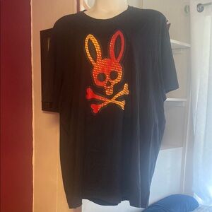 Psycho Bunny Black and Red Short Sleeve Tee with Skull Design
